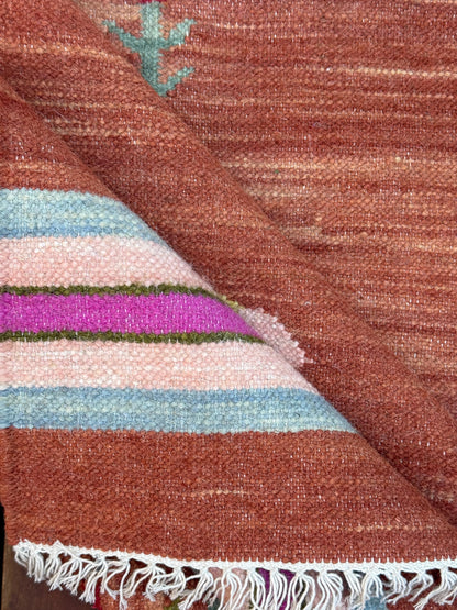 Modern Anatolian Kilim 5x8, Geometric Fish Design, Flatweave Wool Tribal, Boho Interior Accent