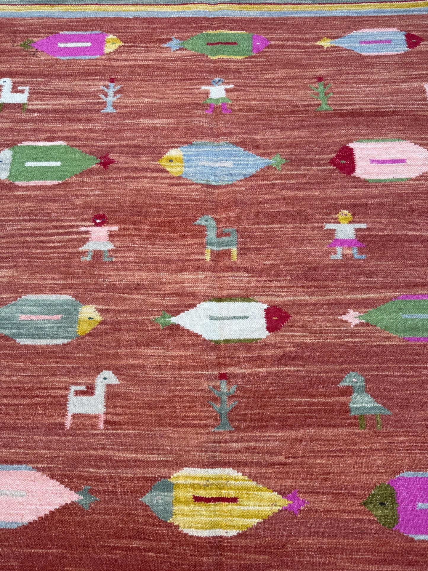 Modern Anatolian Kilim 5x8, Geometric Fish Design, Flatweave Wool Tribal, Boho Interior Accent