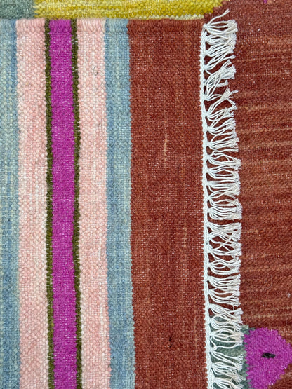 Modern Anatolian Kilim 5x8, Geometric Fish Design, Flatweave Wool Tribal, Boho Interior Accent