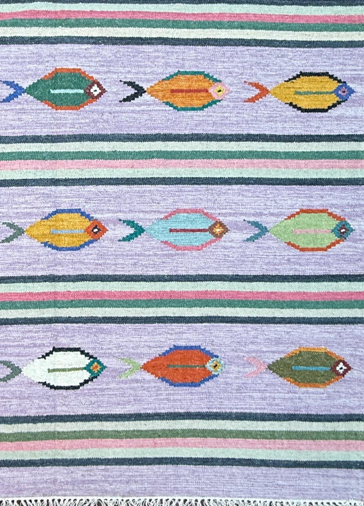 Modern Anatolian Kilim 6x9, Flatweave Wool Fish Design, Handmade Geometric Boho Area Rug
