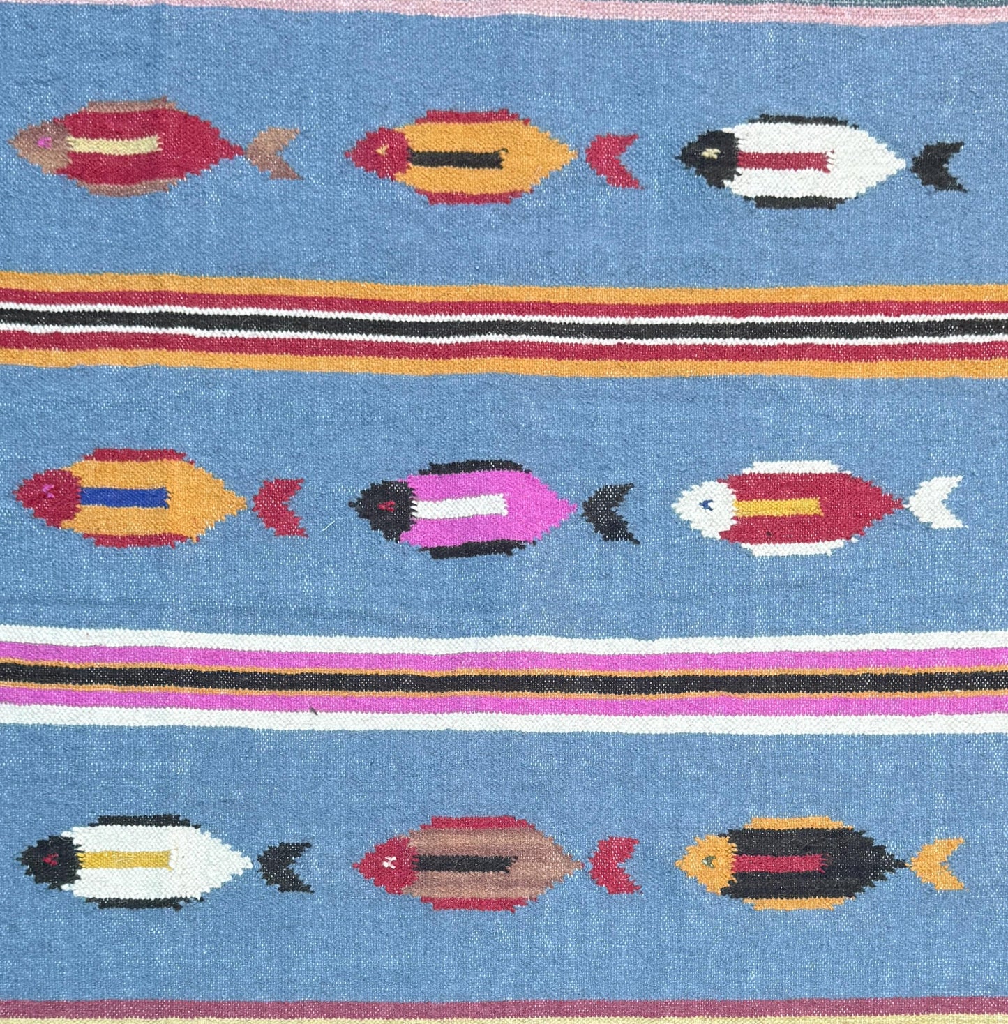 Turkish Kilim 4x6, Tree of Life Fish Design, Handmade Wool Bohemian Flatweave Accent Rug