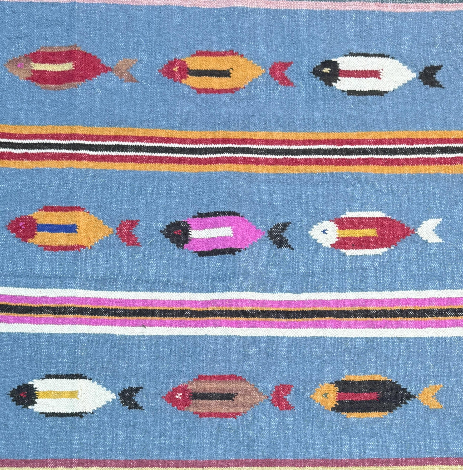 Turkish Kilim 4x6, Tree of Life Fish Design, Handmade Wool Bohemian Flatweave Accent Rug