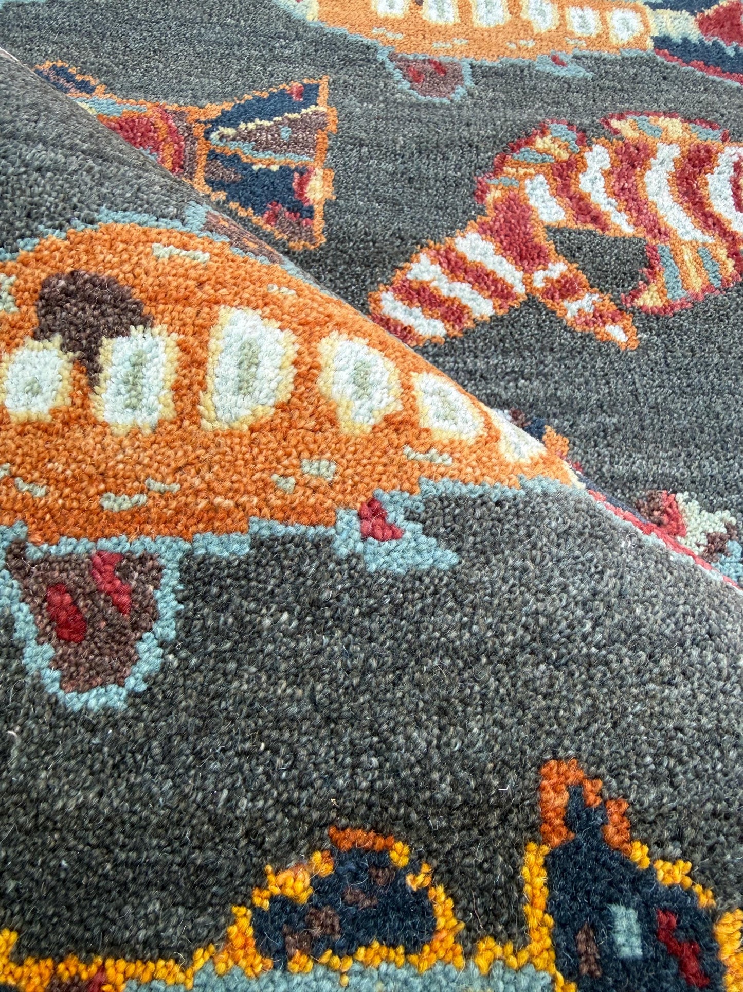 Modern Turkish Fish Design Rug 3x5.1, Hand Knotted Wool Sea Animal Pattern, Bohemian Accent