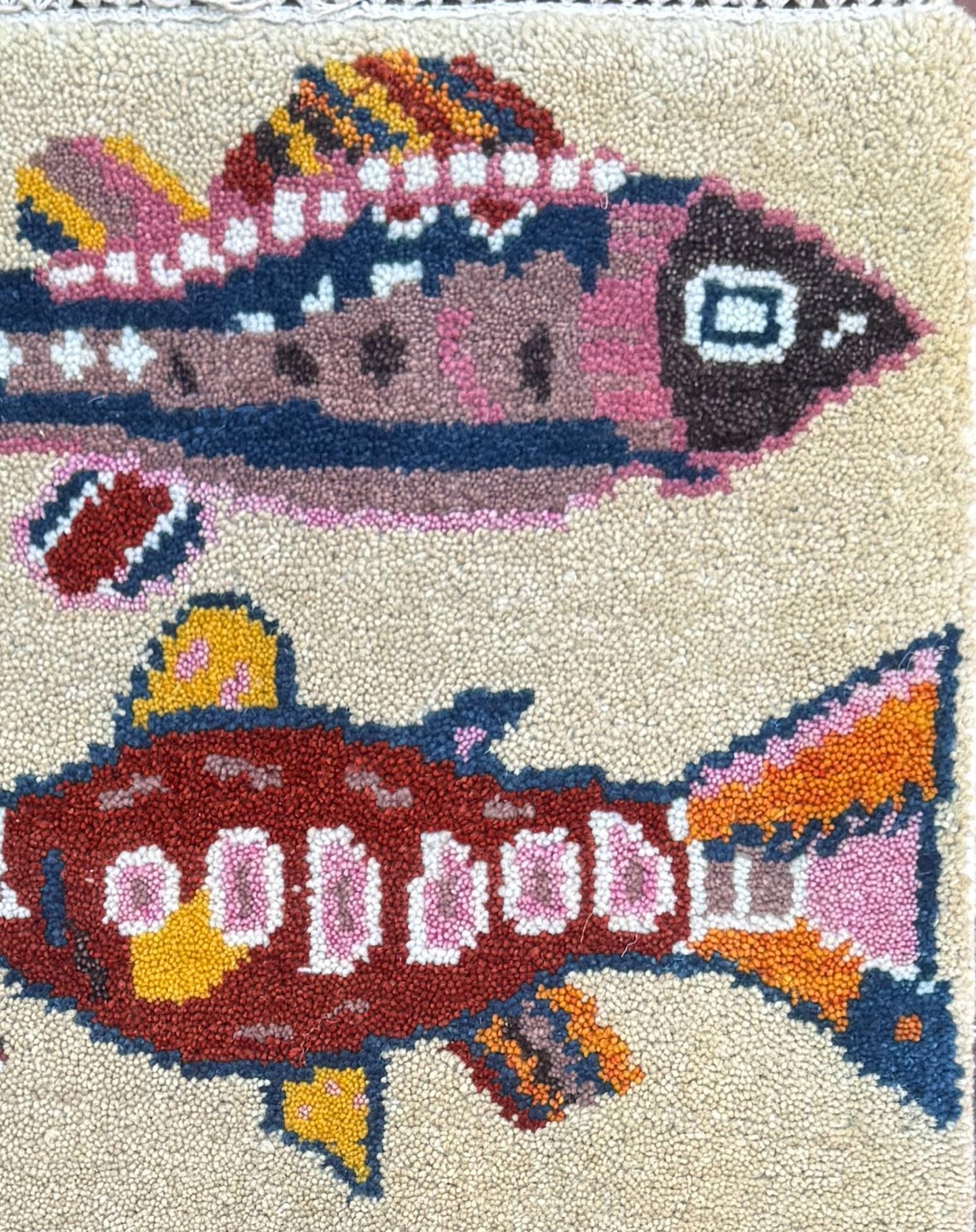 Turkish Fish Design Rug 2x3, Handmade Wool Bohemian Oushak Inspired Accent