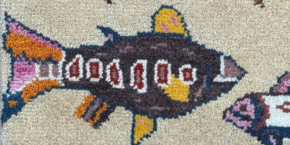 Turkish Fish Design Rug 2x3, Handmade Wool Bohemian Oushak Inspired Accent