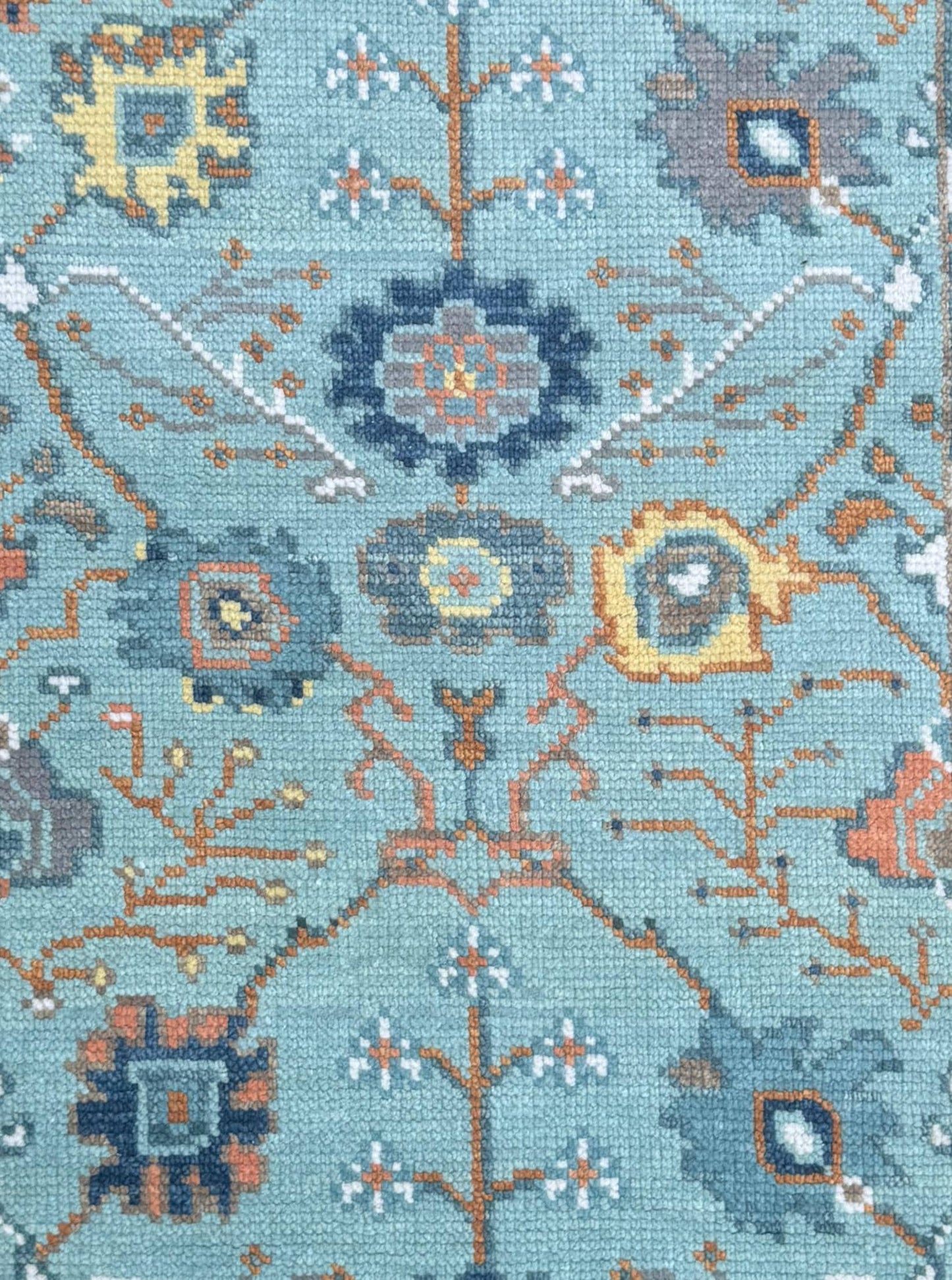 Blue Turkish Oushak Style Rug 3x5, Handmade Wool Geometric Bohemian Accent