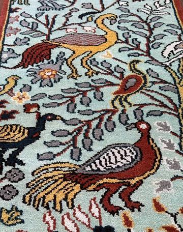 Turkish Oushak Style Runner 2.6x8.1, Tree of Life Bird Design, Handmade Wool Bohemian Accent Rug