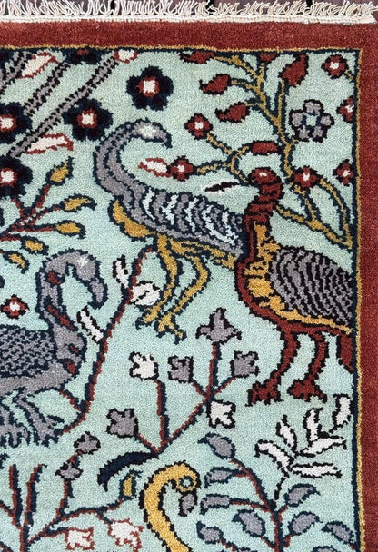 Turkish Oushak Style Runner 2.6x8.1, Tree of Life Bird Design, Handmade Wool Bohemian Accent Rug