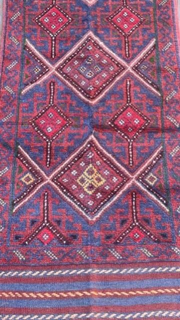 Afghan Mashwani Kilim Runner 2x8, Handmade Wool Tribal Diamond Hallway Rug