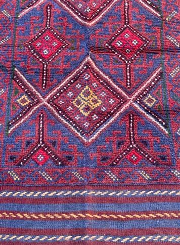 Afghan Mashwani Kilim Runner 2x8, Handmade Wool Tribal Diamond Hallway Rug