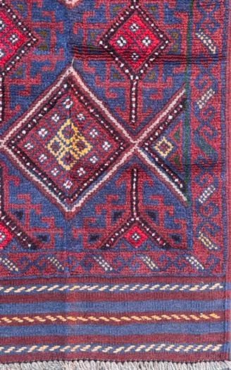 Afghan Mashwani Kilim Runner 2x8, Handmade Wool Tribal Diamond Hallway Rug