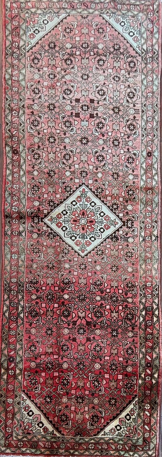 Vintage Turkish Runner 3.6x9.9, 1990s Anatolian Geometric Medallion Wool Village Rug