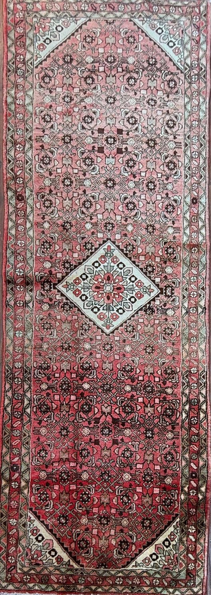 Vintage Turkish Runner 3.6x9.9, 1990s Anatolian Geometric Medallion Wool Village Rug