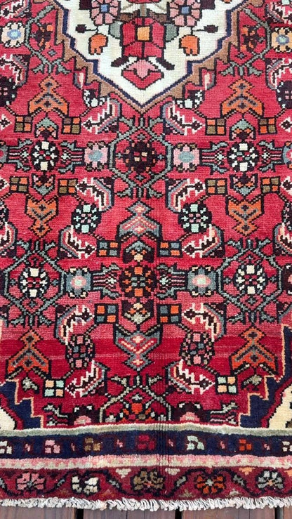 Vintage Turkish Rug 3.6x6.2, 1980s Anatolian Geometric Medallion Wool Village Rug