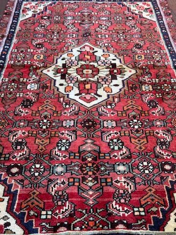Vintage Turkish Rug 3.6x6.2, 1980s Anatolian Geometric Medallion Wool Village Rug