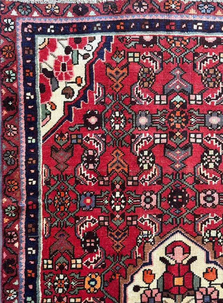 Vintage Turkish Rug 3.6x6.2, 1980s Anatolian Geometric Medallion Wool Village Rug