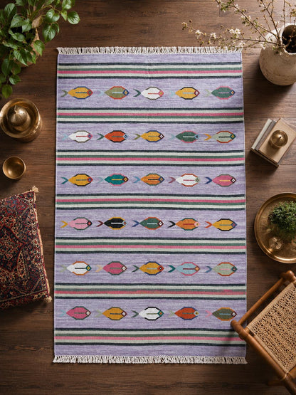 Modern Anatolian Kilim 6x9, Flatweave Wool Fish Design, Handmade Geometric Boho Area Rug