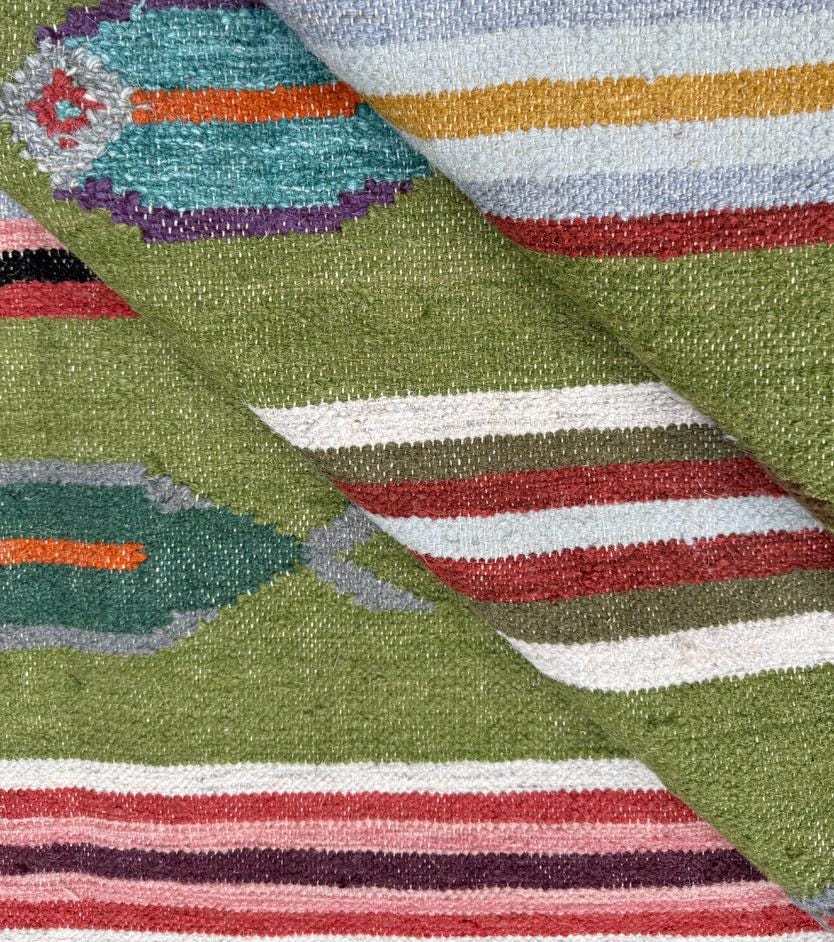 6x9 ft Handwoven Kilim Rug: Wool Geometric Flatweave Fish Design