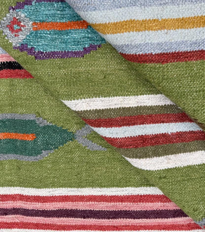 6x9 ft Handwoven Kilim Rug: Wool Geometric Flatweave Fish Design