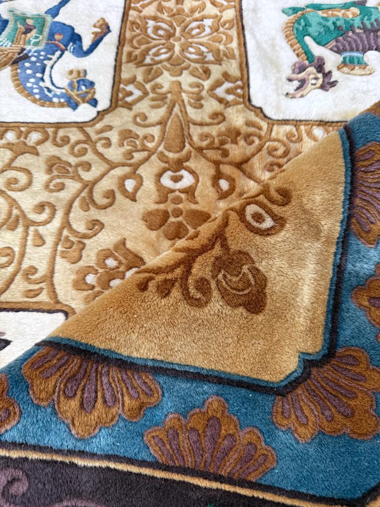 Vintage Chinese Pictorial Rug 6x10 Hand Knotted Wool Oriental Carpet Dragon Border