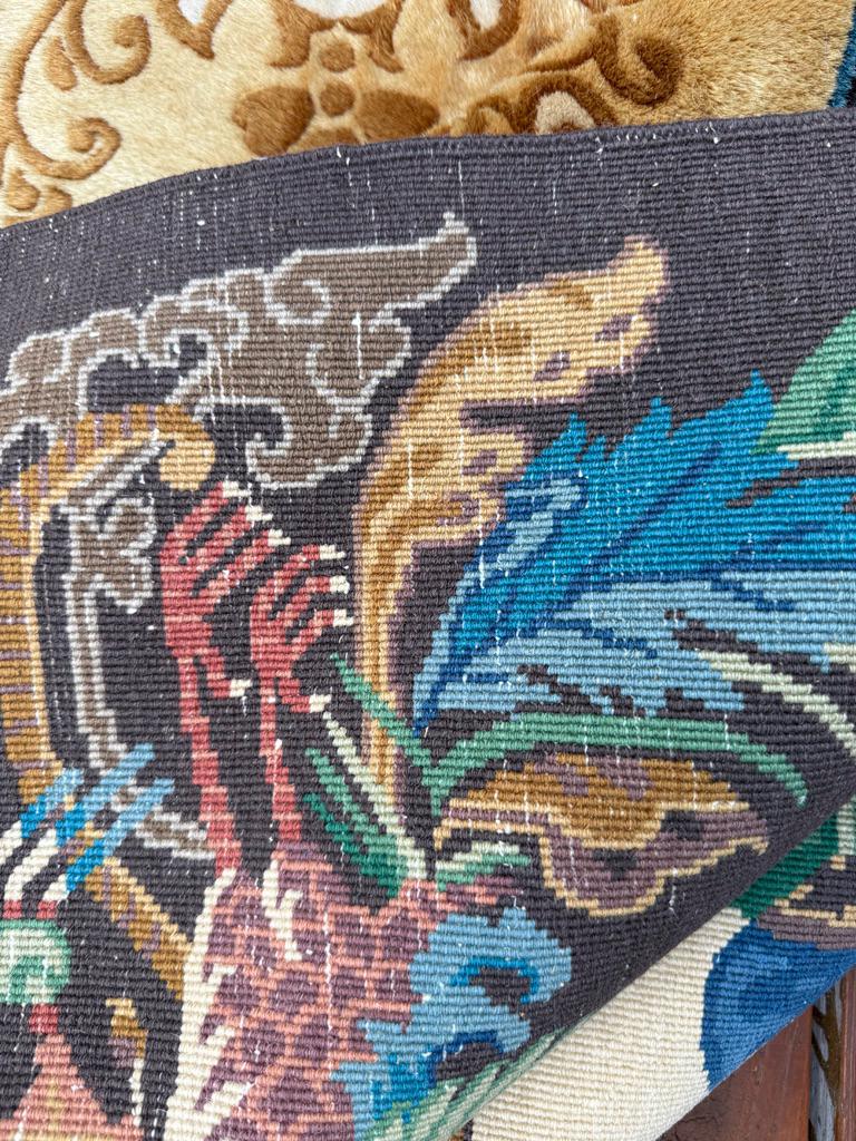 Vintage Chinese Pictorial Rug 6x10 Hand Knotted Wool Oriental Carpet Dragon Border
