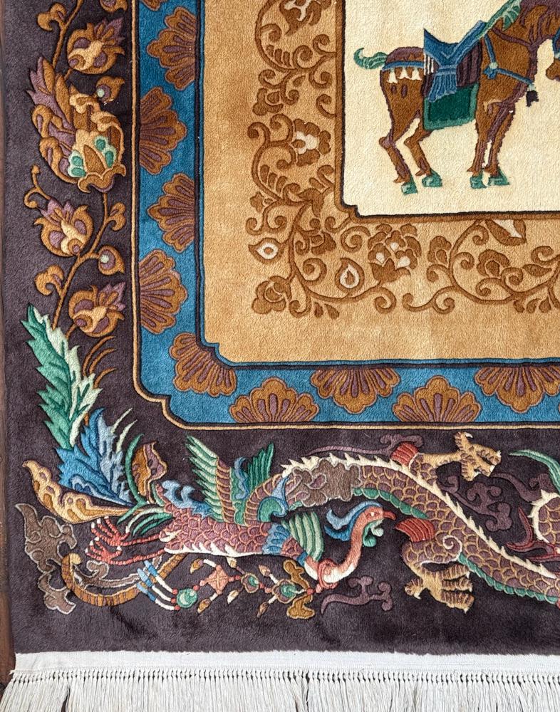 Vintage Chinese Pictorial Rug 6x10 Hand Knotted Wool Oriental Carpet Dragon Border