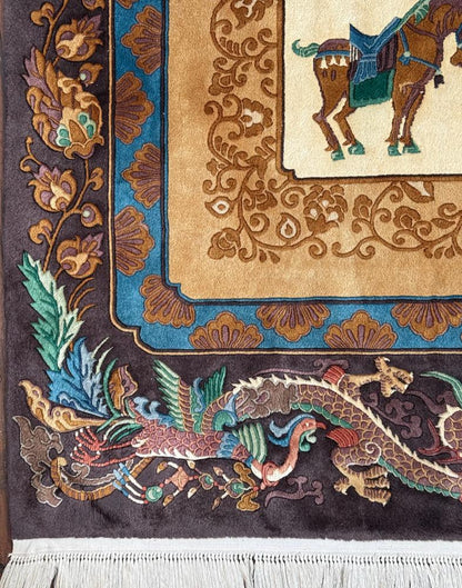 Vintage Chinese Pictorial Rug 6x10 Hand Knotted Wool Oriental Carpet Dragon Border
