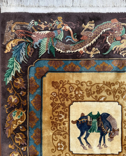 Vintage Chinese Pictorial Rug 6x10 Hand Knotted Wool Oriental Carpet Dragon Border