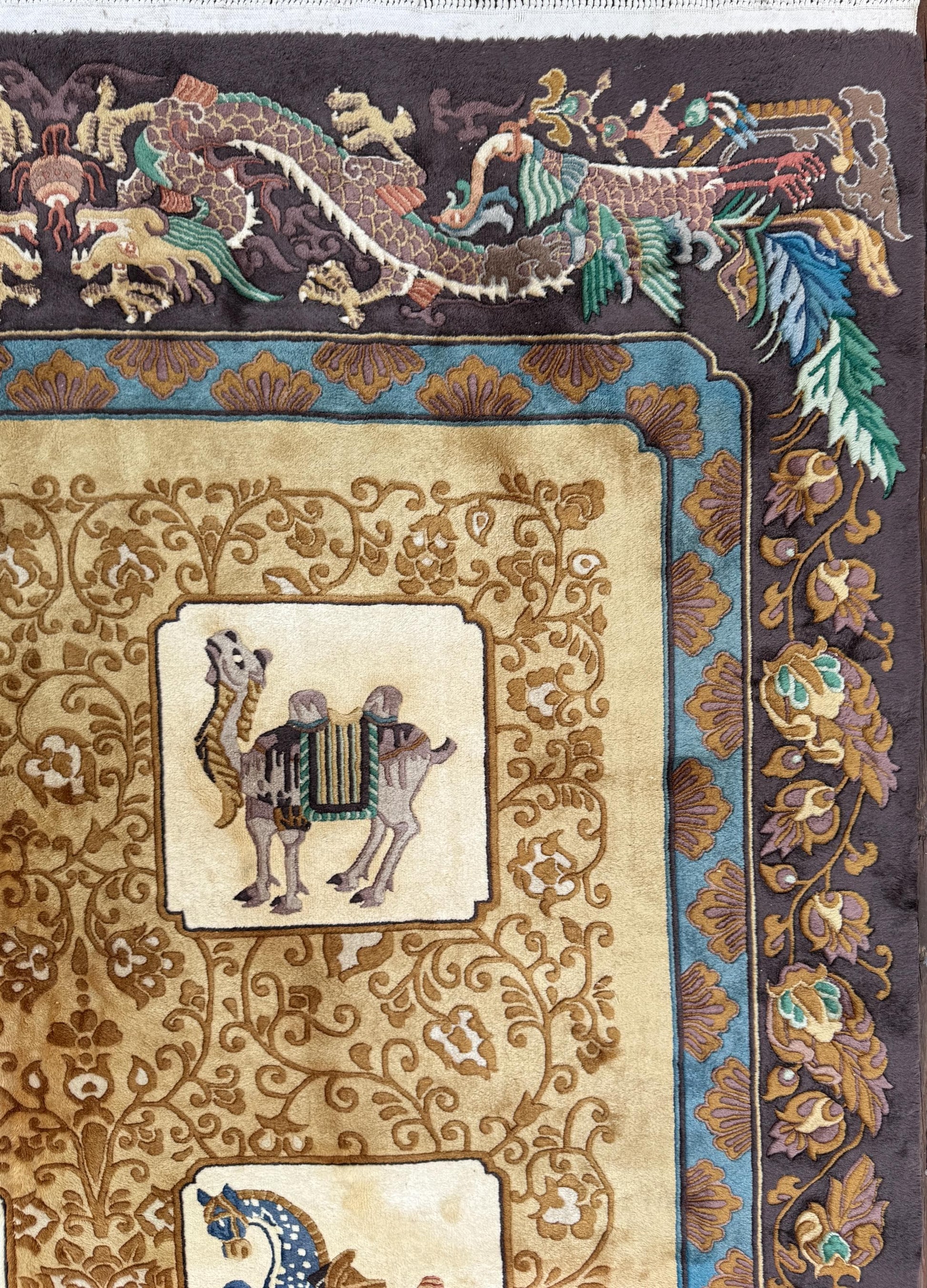 Vintage Chinese Pictorial Rug 6x10 Hand Knotted Wool Oriental Carpet Dragon Border