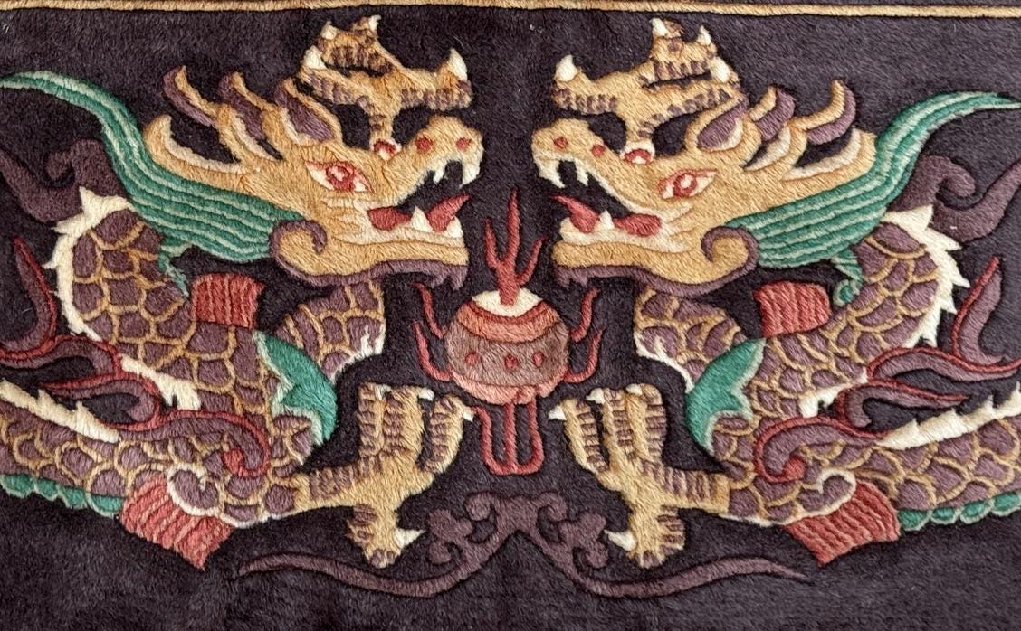 Vintage Chinese Pictorial Rug 6x10 Hand Knotted Wool Oriental Carpet Dragon Border