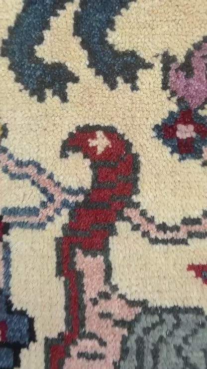2x3 ft. Tree of Life Wool Rug: Handmade Turkish Oushak Carpet