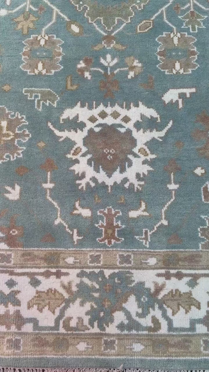 6x9 ft Pastel Oushak Hand Knotted Rug: Bohemian Wool Carpet
