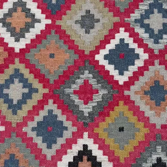 4x6 ft Handwoven Kilim Rug: Wool Geometric Flatweave