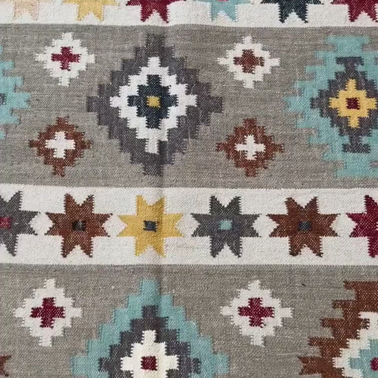 5x8 ft Anatolian Kilim Rug: Hand Knotted Scandinavian Geometric Wool Carpet