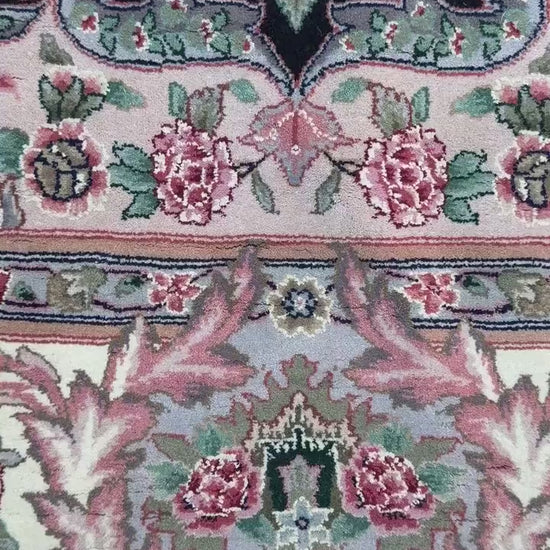8x8 ft Signed 1970s Hand-Knotted Tabriz Rug: Silk & Wool Vegetable Dye Carpet
