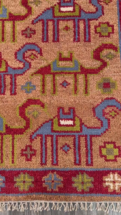 2x3 ft Anatolian Small Hand-Knotted Rug: Geometric Wool Accent Carpet