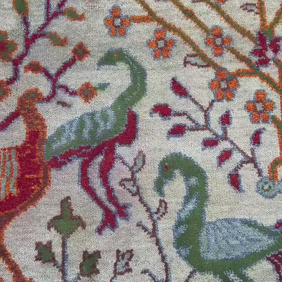 4x6 ft Handmade Oushak Wool Rug: Anatolian Tree of Life Design
