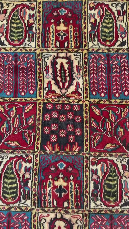 4x6 ft Vintage Baghtiyaar Pictorial Rug: Hand-Knotted Wool Oriental Carpet