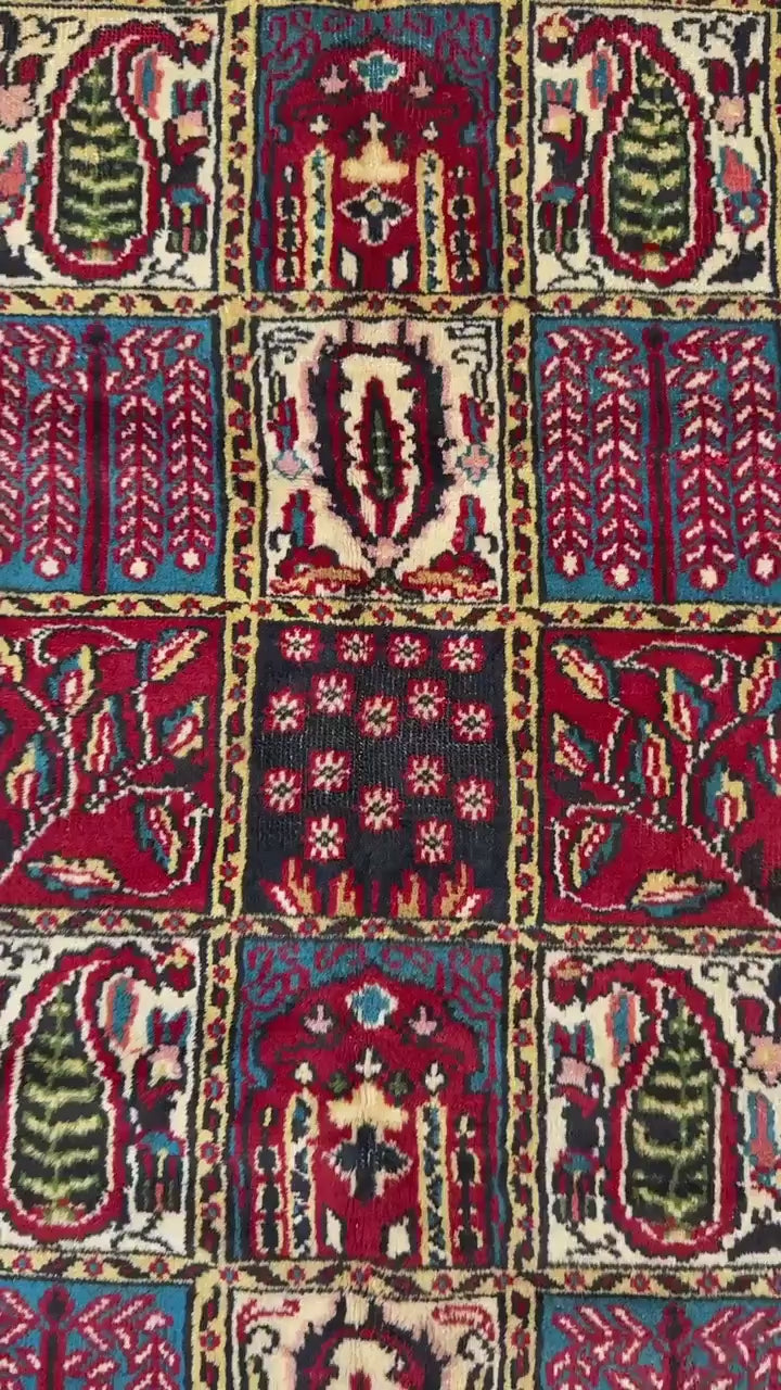 4x6 ft Vintage Baghtiyaar Pictorial Rug: Hand-Knotted Wool Oriental Carpet