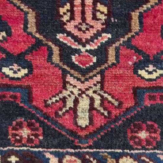 3.2x10.1 ft Vintage 1930s Runner Rug: Hand Knotted Wool Anatolian Farmhouse Village Carpet, Geometric Tribal Design