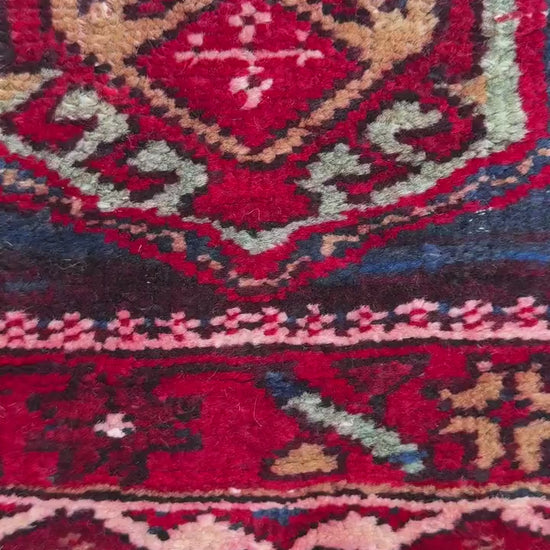 4x11 ft Vintage 1980s Tribal Heriz Runner Rug: Hand Knotted Wool Design