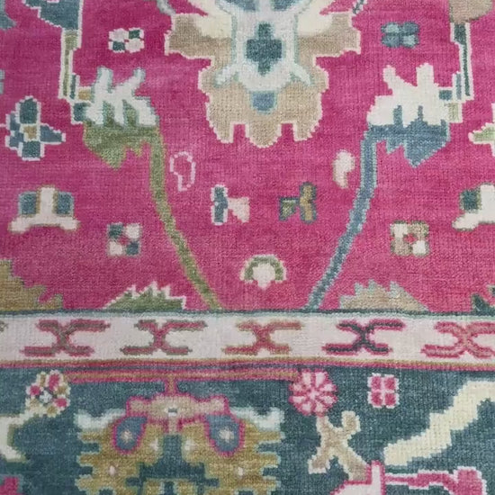 8x10 ft Pink Oushak Rug: Hand-Knotted Wool Turkish Boho Carpet