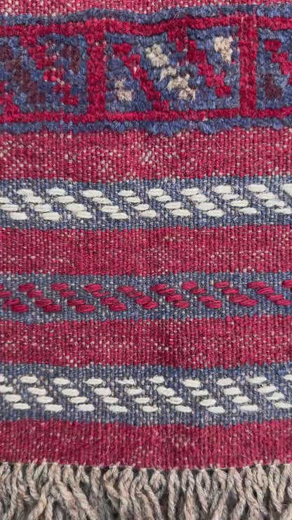 8.5x2 ft Vintage 1990s Afghan Mashwani Kilim Runner Rug: Hand Knotted Wool Tribal Area Carpet