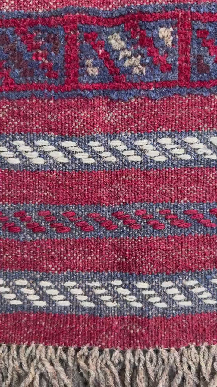 8.5x2 ft Vintage 1990s Afghan Mashwani Kilim Runner Rug: Hand Knotted Wool Tribal Area Carpet