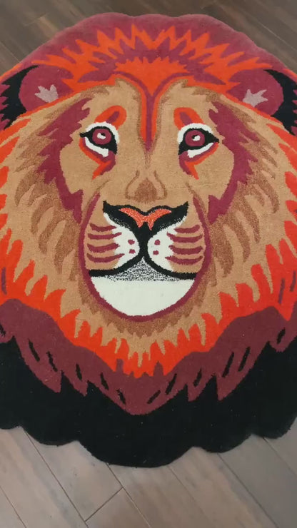 4x4 ft Handmade Wool Lion Rug: Kids Boho Nursery Decor