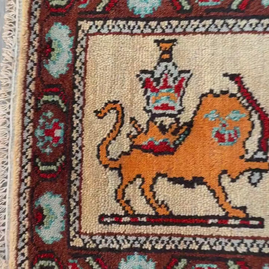 2x3 ft Anatolian Oushak Turkish Hand-Knotted Rug: Bird Tree of Life Vintage Wool Small Carpet