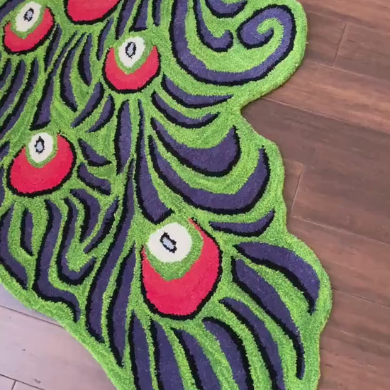 3x5 ft Hand-Knotted Wool Peacock Rug: Boho Nursery Decor Animal Rug