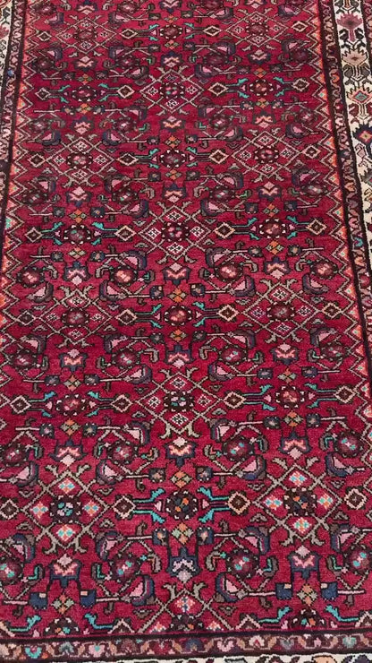 3.10x11 ft Anatolian Vintage 1930s Geometric Runner: Hand Knotted Wool Oriental Village Rug