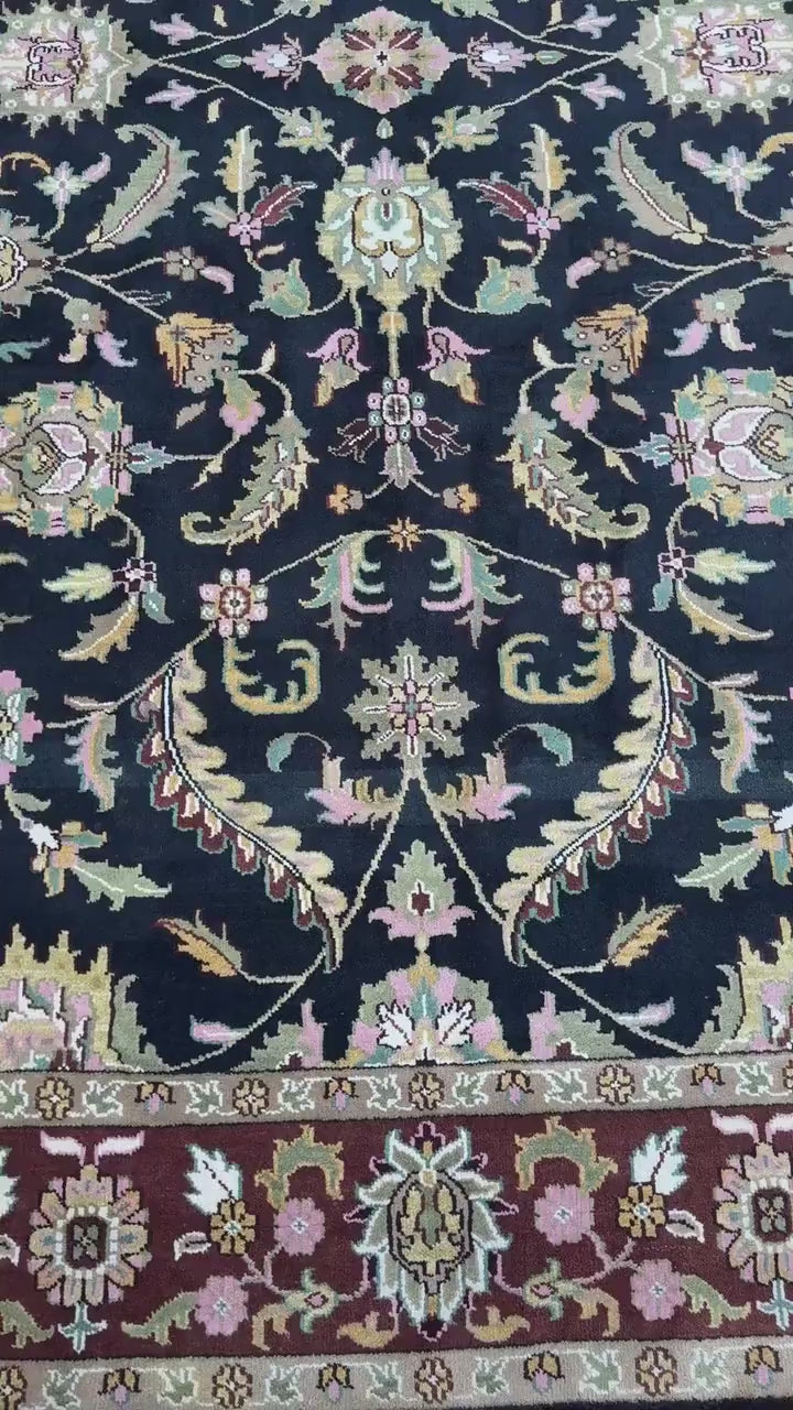 10 x 14 ft Vintage Tabriz Style Wool Rug Hand Knotted Black Vegetable Dye