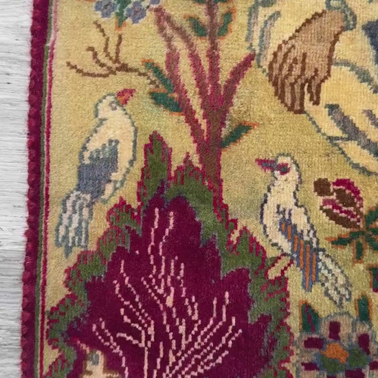 2.1x3.1 ft Vintage Turkish Carpet | Hand Knotted Wool Pictorial Royal Bohemian Design